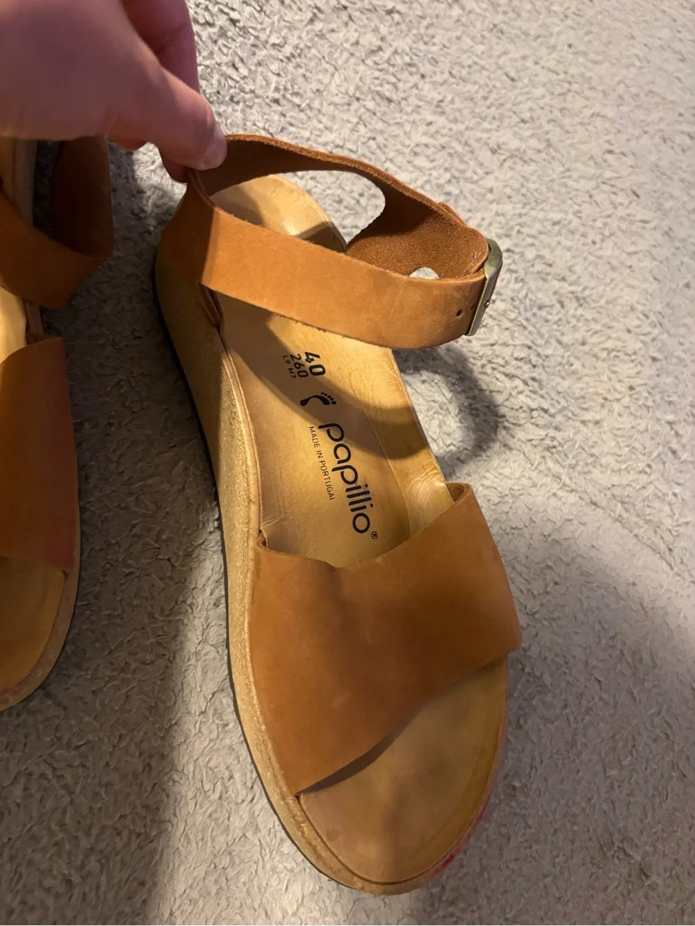 Papillio Birkenstock Soley Cognac Leather Wedge Sandals EU 40 US 9-9.5